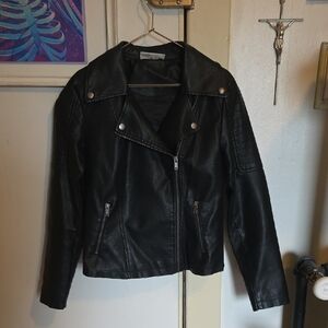 Noisy may Black Leather Jacket with Silver Details